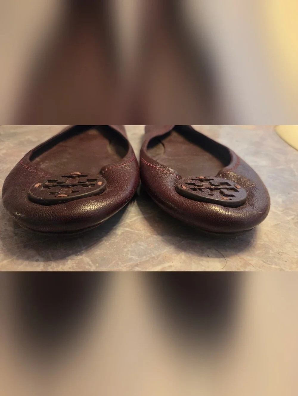 Tory Burch Burgundy Leather  Ballet Flats